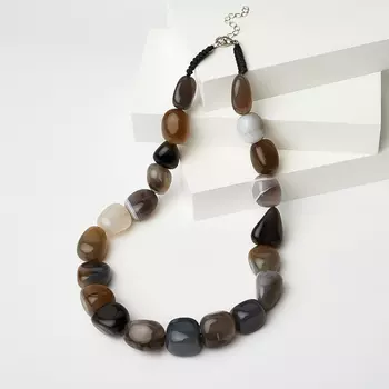 Бусы агат серый (биж. сплав, текстиль) 48 см (+5 см)