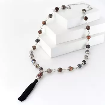 Бусы агат серый (сталь хир., биж. сплав) (сотуар) длинные 10 мм 76 см