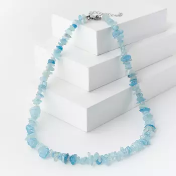 Бусы аквамарин (биж. сплав, сталь хир.) 46 см (+7 см)