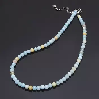 Бусы аквамарин (биж. сплав, сталь хир.) 6 мм 44 см (+7 см)