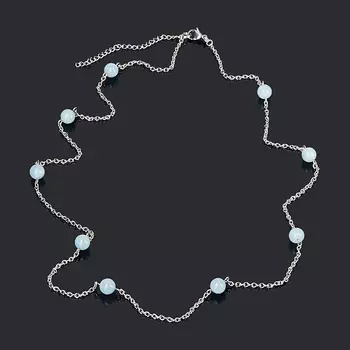 Бусы аквамарин (биж. сплав, сталь хир.) (цепочка) 8 мм 74 см (+7 см)