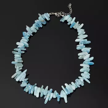 Бусы аквамарин (сталь хир., биж. сплав) 44 см (+7 см)