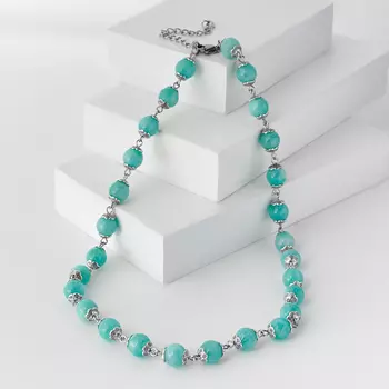 Бусы амазонит (биж. сплав, сталь хир.) 9 мм 46 см (+7 см)