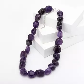 Бусы аметист (биж. сплав, сталь хир.) 46 см (+7 см)