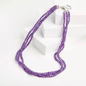 Бусы аметист (биж. сплав родир. бел.) 4 мм 47 см (+4 см)