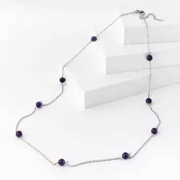 Бусы аметист (биж. сплав, сталь хир.) (цепочка) длинные 8 мм 72 см (+7 см)