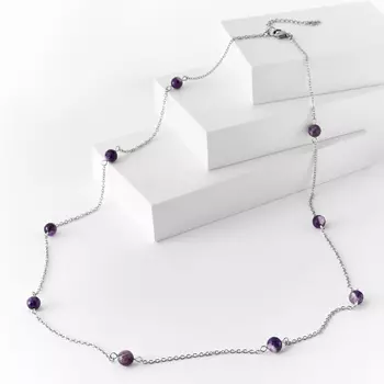 Бусы аметист (биж. сплав, сталь хир.) (цепочка) длинные огранка 8 мм 76 см (+7 см)