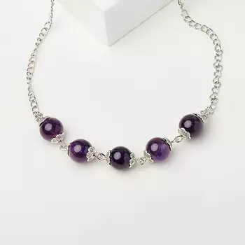 Бусы аметист (биж. сплав, сталь хир.) (колье) 10 мм 41 см (+7 см)