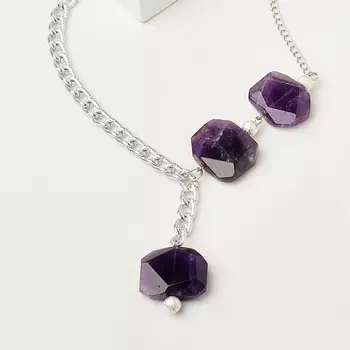 Бусы аметист (биж. сплав, сталь хир.) (колье) огранка 43 см (+7 см)
