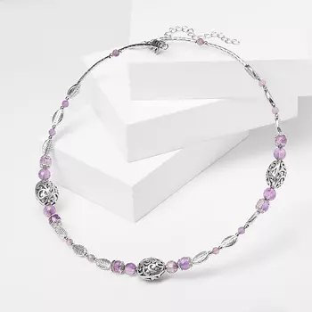 Бусы аметист (биж. сплав, сталь хир.) (колье) огранка 45 см (+7 см)