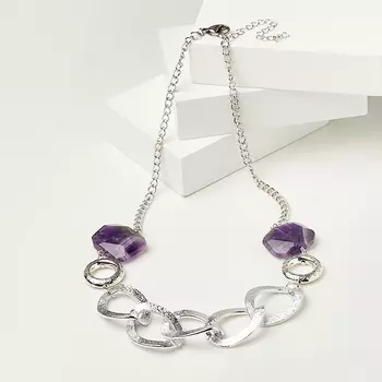 Бусы аметист (биж. сплав, сталь хир.) (колье) огранка 50 см (+7 см)