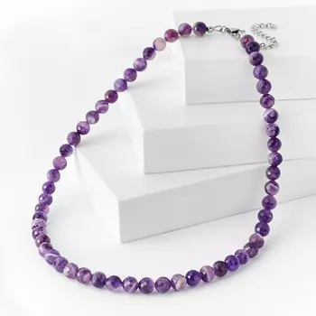 Бусы аметист (биж. сплав, сталь хир.) огранка 8 мм 46 см (+7 см)