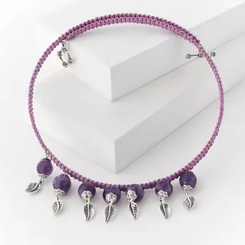 Бусы аметист (биж. сплав, текстиль) (колье) огранка 10 мм 45 см