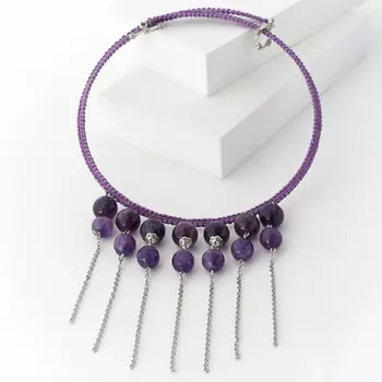 Бусы аметист (биж. сплав, текстиль) (колье) огранка 45 см