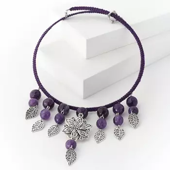 Бусы аметист (биж. сплав, текстиль) (колье) огранка 45 см