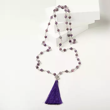 Бусы аметист (биж. сплав, текстиль) (сотуар) длинные 6 мм 86 см