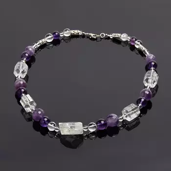 Бусы аметист, горный хрусталь 46 см (биж. сплав)