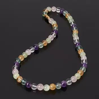 Бусы аметист, горный хрусталь, пренит 7 мм 47 см (биж. сплав)