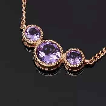 Бусы аметист (серебро 925 пр. позолота) (колье) огранка 44 см