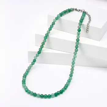 Бусы авантюрин зеленый 6 мм 47 см (+7 см) (биж. сплав)