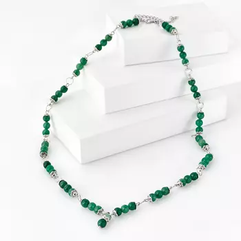 Бусы авантюрин зеленый (биж. сплав) длинные 6 мм 60 см (+7 см)