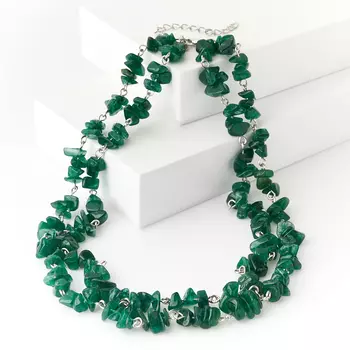 Бусы авантюрин зеленый (биж. сплав, сталь) 40 см (+7 см)