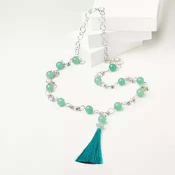 Бусы авантюрин зеленый (биж. сплав, текстиль) (сотуар) длинные 12 мм 80 см