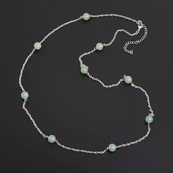 Бусы авантюрин зеленый (цепочка) длинные 8 мм 75 см (+7 см) (сталь хир., биж. сплав)