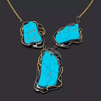 Бусы бирюза (серебро 925 пр. позолота, родир. черн.) (колье) 50 см