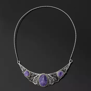 Бусы чароит (нейзильбер) (колье) 45 см