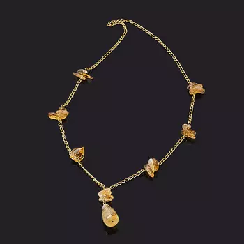 Бусы цитрин (биж. сплав) (колье) длинные 70 см