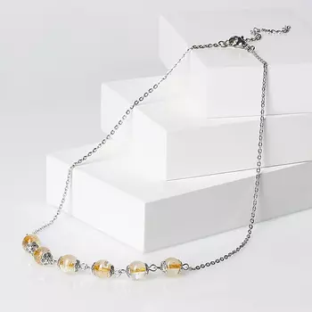 Бусы цитрин (биж. сплав, сталь хир.) (колье) 8 мм 43 см (+7 см)