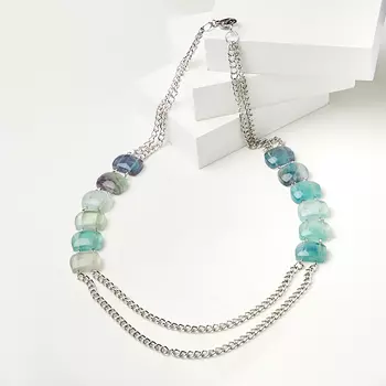 Бусы флюорит зеленый, фиолетовый (биж. сплав, сталь хир.) длинные 63 см