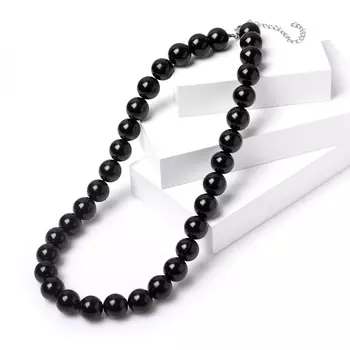 Бусы гагат 15 мм 54 см (+7 см) (хир. сталь)