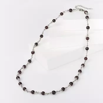 Бусы гранат альмандин (биж. сплав, сталь хир.) 7 мм 58 см (+7 см)