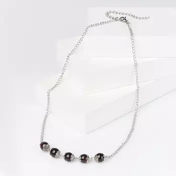 Бусы гранат альмандин (биж. сплав, сталь хир.) (колье) 9 мм 50 см (+7 см)