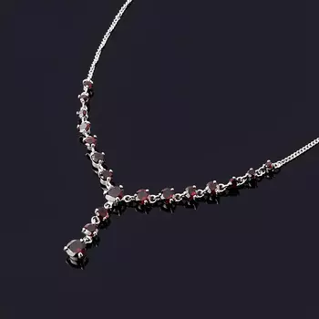 Бусы гранат альмандин (серебро 925 пр. родир. бел.) (колье) огранка 45 см (+5 см)