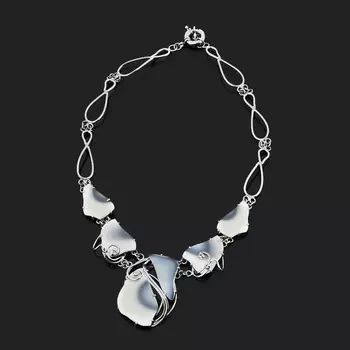 Бусы кахолонг (дублет) (нейзильбер) (колье) 44 см (+2 см)