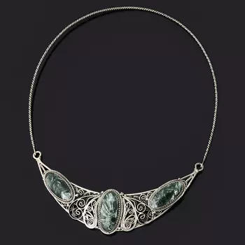 Бусы клинохлор (серафинит) (нейзильбер) (колье) 42 см