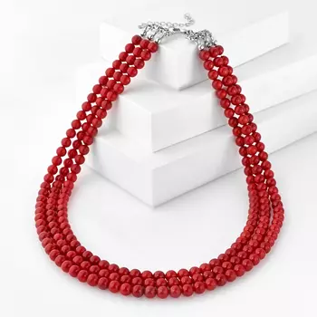 Бусы коралл красный 6 мм 48 см (+7 см) (сталь хир., биж. сплав)