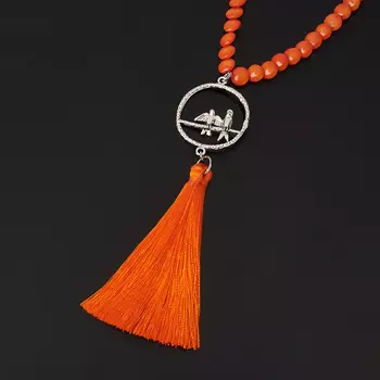 Бусы коралл оранжевый (биж. сплав, текстиль) (сотуар) длинные 7 мм 84 см