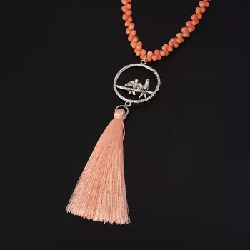 Бусы коралл оранжевый (биж. сплав, текстиль) (сотуар) длинные 84 см