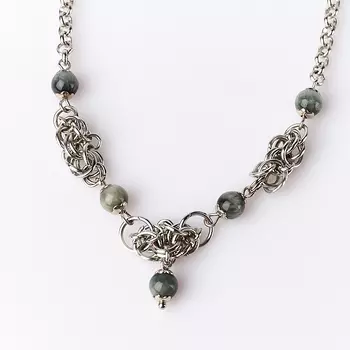 Бусы кошачий глаз (кварцевый) (биж. сплав, сталь хир.) (колье) 6 мм 43 см (+7 см)