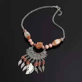 Бусы кварц, перламутр, родонит (биж. сплав) (колье) 47 см (+7 см)