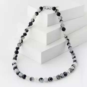 Бусы кварц с турмалином (биж. сплав) 8 мм 48 см (+7 см)