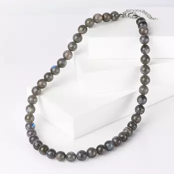 Бусы лабрадор 10 мм 46 см (+7 см) (сталь хир., биж. сплав)