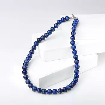 Бусы лазурит 10 мм 46 см (+7 см) (сталь хир., биж. сплав)