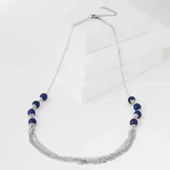 Бусы лазурит (биж. сплав, сталь хир.) (колье) длинные 10 мм 62 см (+7 см)