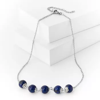 Бусы лазурит (биж. сплав, сталь хир.) (колье) 10 мм 41 см (+7 см)