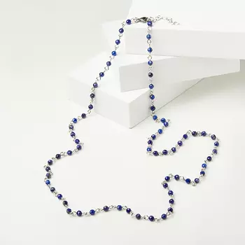 Бусы лазурит (биж. сплав, сталь хир.) трансформер длинные 4 мм 71 см (+2 см)